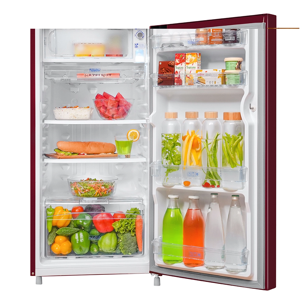 Haier 190L 1 Star Direct Cool Single Door Refrigerator with Toughened Glass Shelf in Stunning Red Fire finish HRD-2101CRF-P